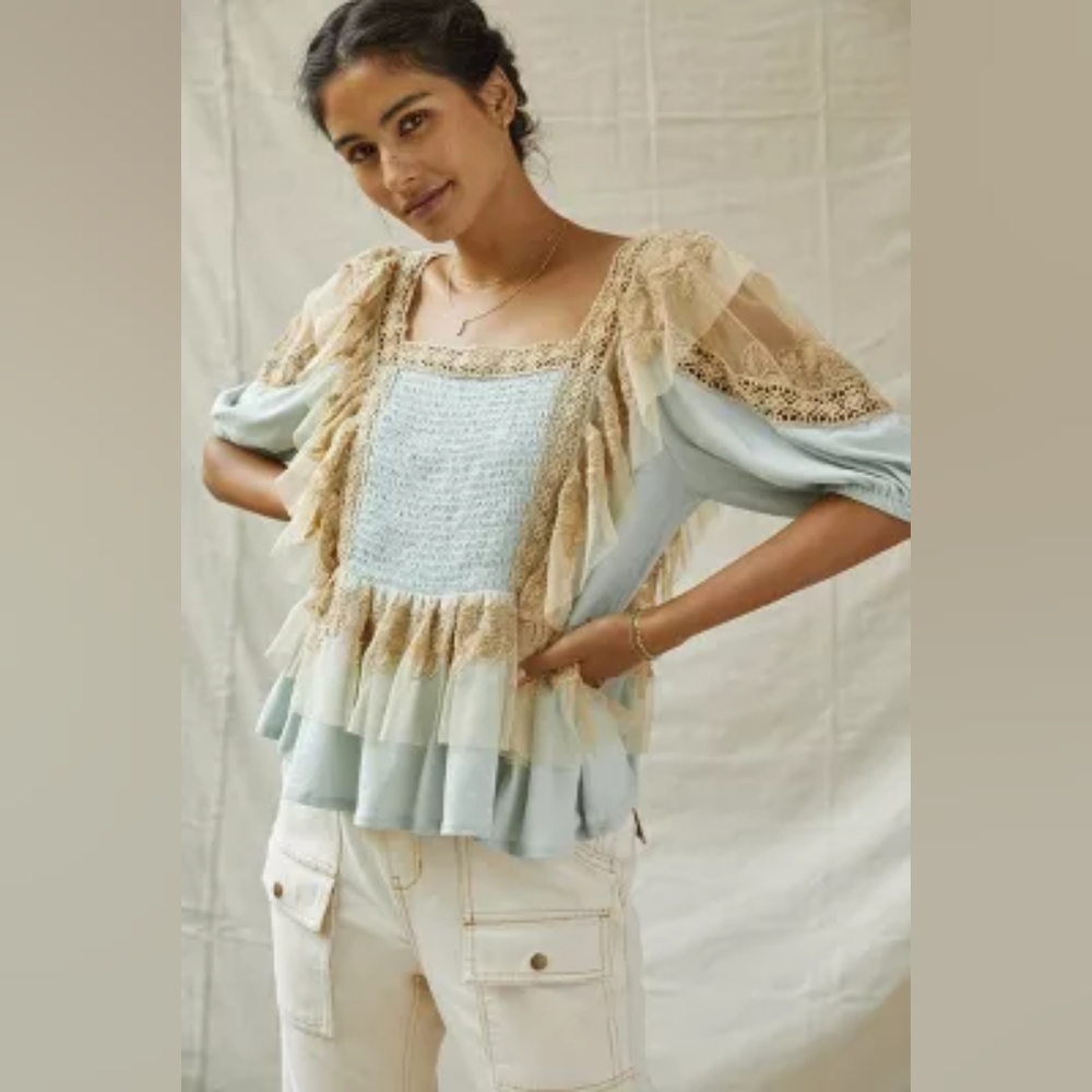❤ Anthropologie lace ruffle top